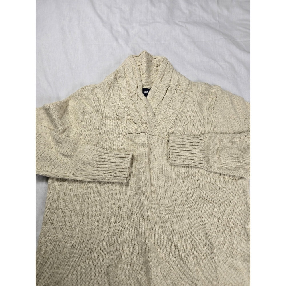 Ariat Sweater Mens Medium Beige Shawl Collar Cable‎ Knit Wool Blend Pullover